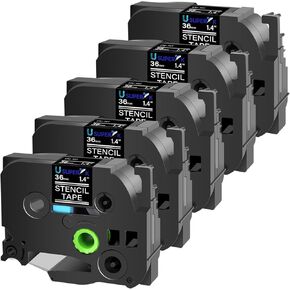5PK Compatible for Brother ST161 STe161 ST-161 STe-161 1.4" 36mm x 9.8ft 3m Black on Clear Mobile Solutions Non-Adhesive Stamp Etching Stencil Tape for PT-530 550 3600 Label Maker
