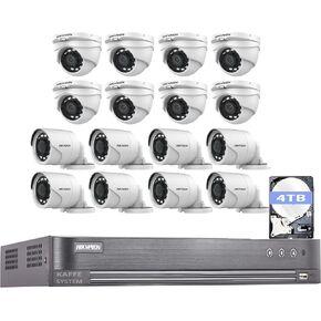 HIK 16CH 2MP 1080P HD ANALOG CCTV Security Camera Bundle for Hikvision 16 Channel Video Surveillance Kit 16Ch DVR 4TB HDD 16X 2MP Outdoor Mix Cameras Video Recording Access Access Access App Hik-Connect