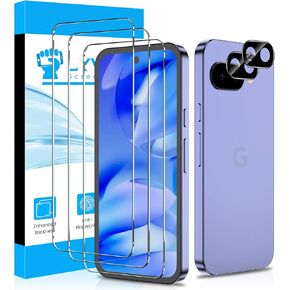 LYWHL for Google Pixel 9A Screen Protector, 3 Pack 9H Hardness Tempered Glass Film +2 Pack Camera Lens Protector, Fingerprint Unlock Support, HD Clear Anti-Scratch Bubble Free Case Friendly