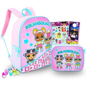 LOL Doll Backpack With Lunch Box For Girls - 5 Pc Bundle With 16 inch Lol Dolls School Bag, Lunch Bag, Animal Stickers, and More For LOL School Supplies (Lol Dolls Activity Set)