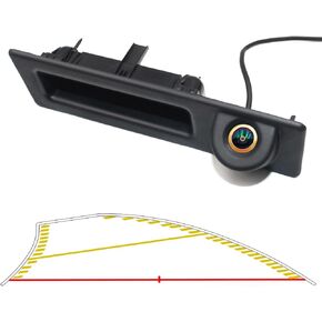Vehicle Backup Camera CCD with Dynamic Trajectory Moving Guide Parking Line for BMW 3 5 Series X1 3 4 5 F07 F10 F11 F25 F26 F30 F34 Car Rear View Reverse Parking Fisheye Lens Car Trunk Handle Camera