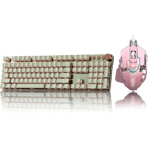 EWEADN V20 Typewriter Keyboard Wireless, 104 Keys Typewriter Style Mechanical Keyboard&EWEADN G5 Wired Gaming Mouse, Ergonomic RGB Computer Mouse