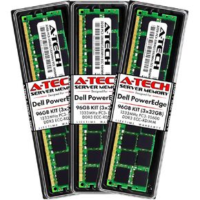 A-Tech 96GB (3x32GB) RAM for Dell PowerEdge R320, R420, R420XR, R520, R620, R720, R720XD, R820, R920 | DDR3 1333MHz ECC-RDIMM PC3-10600 4Rx4 1.5V ECC Registered DIMM Server Memory Upgrade Kit