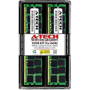 A-Tech 32GB Kit (2x16GB) Memory RAM for Dell Precision T7500 - DDR3L 1600MHz PC3-12800 ECC Registered RDIMM 2Rx4 1.35V - Server