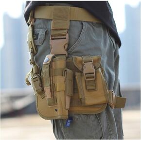 Tactical Drop Leg Holster with Magazine Pouch Military Tactical MOLLE Pistol Handgun Thigh Holster Right Handed Detachable Drop Leg Platform Panel for Glock 17 18 19 26 34 and More