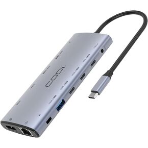 CODi 12-in-1 Multi-Port USB-C Hub | Dual HDMI, DisplayPort, USB-A, USB-C, Ethernet, and Power Delivery