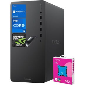 HP Victus 15L i7 RTX 4060 Ultimate Gaming Desktop, Intel i7-14700F (Beats i9-12900F), GeForce RTX 4060, 32GB RAM, 1TB SSD, RJ-45, DisplayPort, Wi-Fi 6, W11H, Black Bundle with Adata 512 External SSD