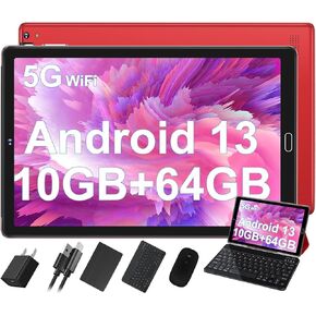 2025 Tablet 10 inch Android Octa-Cores 10GB RAM 64GB ROM (TF 1TB) ، WIFI 5G ، Bluetooth 5.0 ، GPS ، OTG ، Type-C ، 8MP+5MP ، الكمبيوتر اللوحي مع العلبة ، لوحة المفاتيح والماوس ، الأحمر ، الأحمر