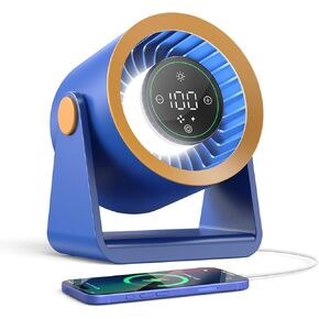 Ausic Powerful Desk Fan Utra-quiet for Bedroom, 15200mAh Small Turbo Bedside Fans for Cooling and Sleep, Personal Battery Powered USB Fans With LED Light, Digital Display, 105° Tilt (White)