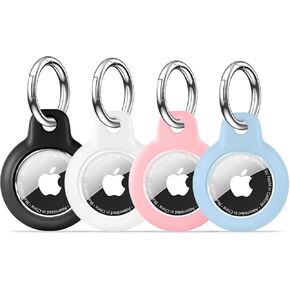 [4 Pack] Waterproof for Airtag Holder Keychain with Full Wrap Design, Hard PC for Air Tag Case, Scratchproof for Airtags for GPS Item Finder Tracker Luggage, Bag,Key-Black