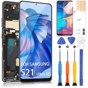 for Samsung Galaxy S21 Ultra 5G Screen Replacement - for Galaxy S21 Ultra 5G LCD Display SM-G998B G998U G998N for Samsung S21 Ultra 5G LCD Touch Screen Digitizer Glass Assembly with Frame (Black)