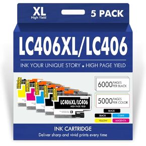 Cool Toner LC406XL LC406 Ink Cartridges for Brother Printer MFC-J4335DW MFC-J5855DW LC 406 XL for MFC-J6555DW MFC-J4535DW MFC-J6955DW MFC-J4345DW MFC-J5955DW HL-JF1 5 Pack-2Black Cyan Magenta Yellow