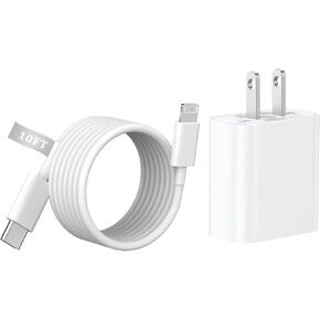 iPhone 12 13 Fast Charger,iPhone Charger Fast Charging【MFi Certified】 20W PD Rapid Type C Wall Charger Power Adapter Block with 10FT USB C to Lightning Cable Compatible with 14/13/12Pro/11/XS/Max