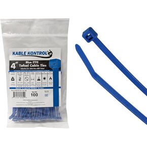 Kable Kontrol Tefzel Cable Ties ETFE, 4 Inch 100 Pcs, 18 Lbs Tensile Strength, High Temp Zip Ties UV, Chemical Resistant, Non-Corrosive, Ideal for Hot, Cold, and Industrial Applications – Blue