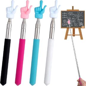 PAGOW 4 Pcs Retractable Teacher Pointer Sticks, Colorful Hand Pointer Stick, Student Finger Pointing Sticks, Extendable School Supplies for Reading, Classroom (Blue+Green+Pink+Purple)