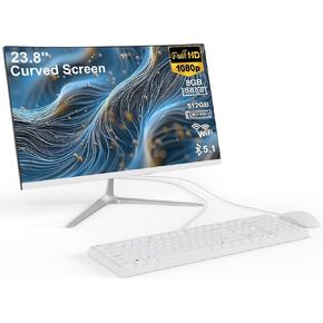 All-in-One Desktop Computer 23.8 Inch FHD Curved Display Celeron N100 (Up to 3.4GHz) All-in-One PC 8GB RAM 512GB SSD Win 11 Pro WiFi 5 Bluetooth 5.1 HDMI Desktop Computer with Wired Keyboard & Mouse