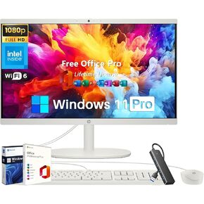 HP 2025 All-In-One كمبيوتر سطح المكتب ، معالج Intel Celeron J4025 ، 21.5 "عرض FHD ، ذاكرة وصول عشوائي 32 جيجابايت ، 2 تيرابايت SSD ، ترخيص عمر المكتب ، Wi-Fi 6 ، HDMI ، لوحة المفاتيح السلكية والماوس ، Windows 11 Pro ، W/الملحقات