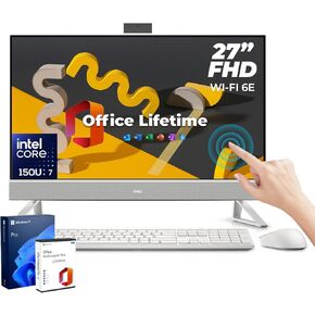 Dell All-in-One Business Computer 27" Touchscreen AIO Desktop - Intel 7-150U, NVIDIA GeForce MX570A Wi-Fi 6E, Windows 11 Pro w/External Optical Drive & Office Lifetime(32GB RAM | 2TB SSD)