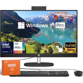 HP 27" FHD All-in-One Desktop(2025), with Office Pro Lifetime License, Touchscreen Computer, Intel Ultra 7 150U 12-Core, 32 GB DDR5 RAM, 1 TB SSD, Win11 Pro, Wi-Fi 6E, Wired KB&Mouse, w/Accessories