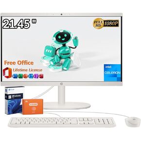 HP 21.45’’ All-in-One Desktop PC, FHD Display, Intel Celeron J4025 Processor, Windows 11 Pro, Microsoft Office Pro Lifetime License, 32GB RAM, 1TB SSD, Wi-Fi 6, Bluetooth, w/Accessories