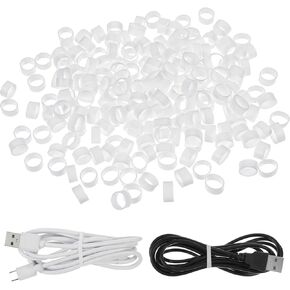 400 Pcs Silicone Cable Ties, 8MM OD Reusable Rubber Bands Small Round Rubber Bands for Wire Cord Cable Management Home Office Organization Cord Wire White