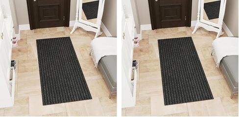 Ottomanson Solid Design Non-Slip Rubberback 3x10 Indoor/Outdoor Runner Rug for Hallway, Kitchen, Living Room, Garage, Patio, 2'7" x 9'10", Black in Saudi Arabia