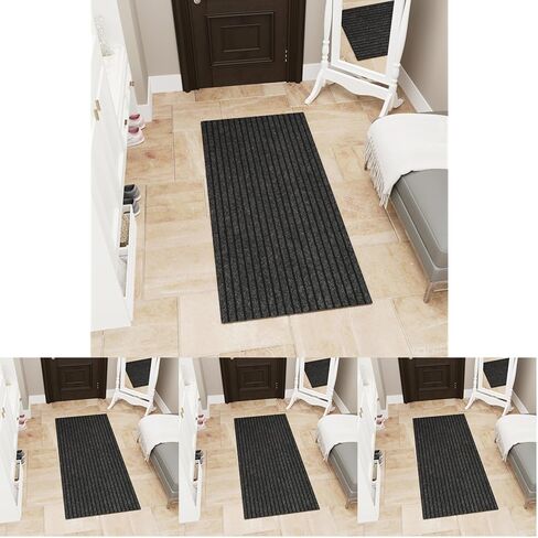 Ottomanson Solid Design Non-Slip Rubberback 3x10 Indoor/Outdoor Runner Rug for Hallway, Kitchen, Living Room, Garage, Patio, 2'7" x 9'10", Black in Saudi Arabia