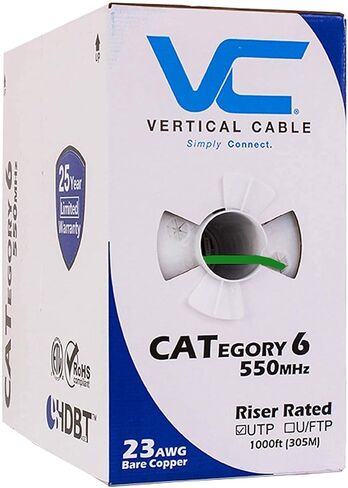 Vertical Cable Cat6, 550 MHz, UTP, 23AWG, Solid Bare Copper,1000ft, Bulk Ethernet Cable - 161 Series, Green in Kuwait