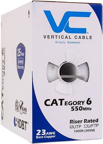 Vertical Cable Cat6, 550 MHz, UTP, 23AWG, Solid Bare Copper,1000ft, Bulk Ethernet Cable - 161 Series, Green in Kuwait