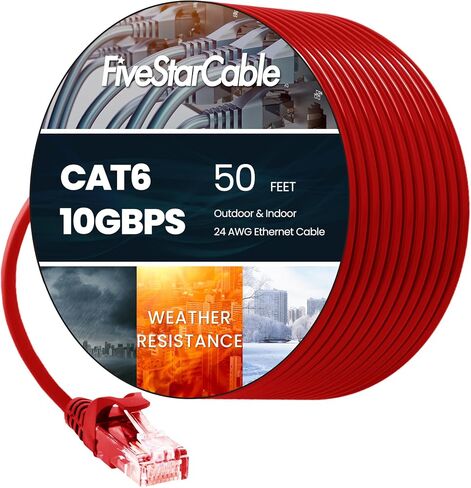100FT Cat6 Ethernet Cable, High-Speed Patch Cable, Flat LAN Cable with RJ45 Connectors, 10Gigabit Internet Network Cord for Router, Modem, Gaming, PC, Xbox, PS5, Computer, Red in Saudi Arabia