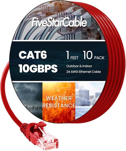 100FT Cat6 Ethernet Cable, High-Speed Patch Cable, Flat LAN Cable with RJ45 Connectors, 10Gigabit Internet Network Cord for Router, Modem, Gaming, PC, Xbox, PS5, Computer, Red in Saudi Arabia