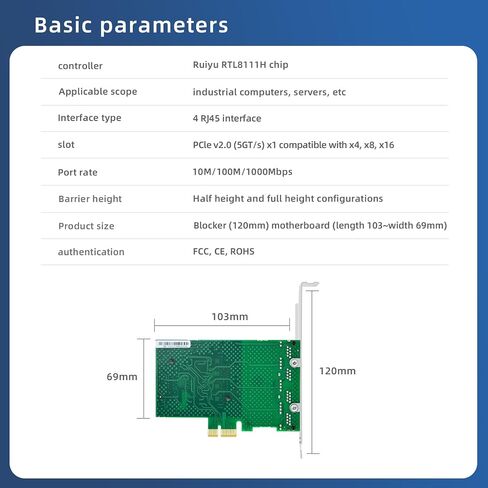 PCIE Quad-Port Gigabit Server Network Card with Realtek RTL8111H Chipset -PCI Express Ethernet Adapter,4-Port RJ45 LAN NIC Card,Supports IEEE802.1Q VLAN/IEEE802.3az. in Kuwait