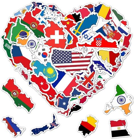 Pack 50 Pcs World Country Flags Stickers for Water Bottles Funny Laptop Cups Luggage Scrapbooking Suitcase Teens Girls Boys Adults Waterproof Aesthetic Sticker Small Vinyl Decals in Kuwait