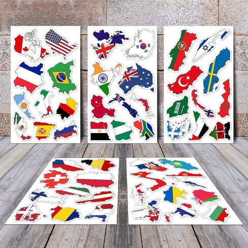 Pack 50 Pcs World Country Flags Stickers for Water Bottles Funny Laptop Cups Luggage Scrapbooking Suitcase Teens Girls Boys Adults Waterproof Aesthetic Sticker Small Vinyl Decals in Kuwait
