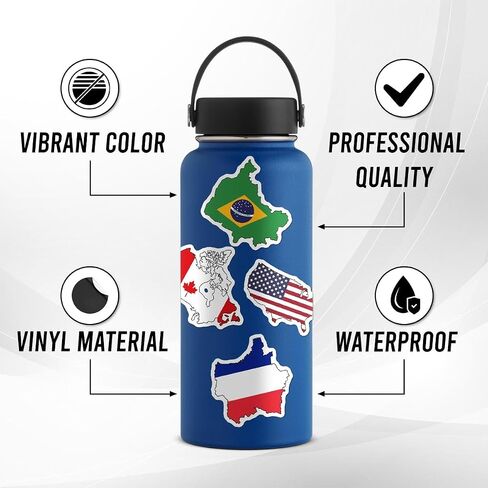 Pack 50 Pcs World Country Flags Stickers for Water Bottles Funny Laptop Cups Luggage Scrapbooking Suitcase Teens Girls Boys Adults Waterproof Aesthetic Sticker Small Vinyl Decals in Kuwait