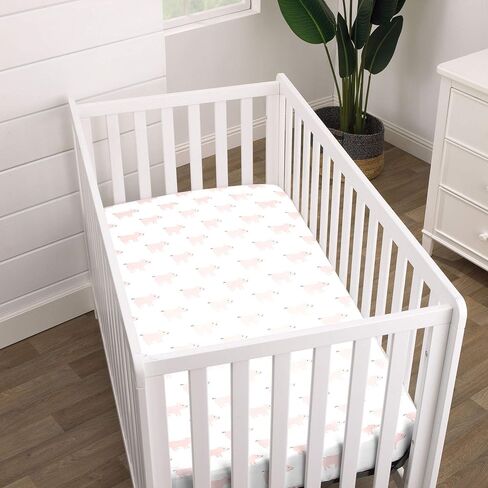 NoJo Super Soft Pink & White Purrdy Kitty Cat Fitted Mini Crib Sheet, Pink, White , 38x5x24 Inch (Pack of 1) in Saudi Arabia