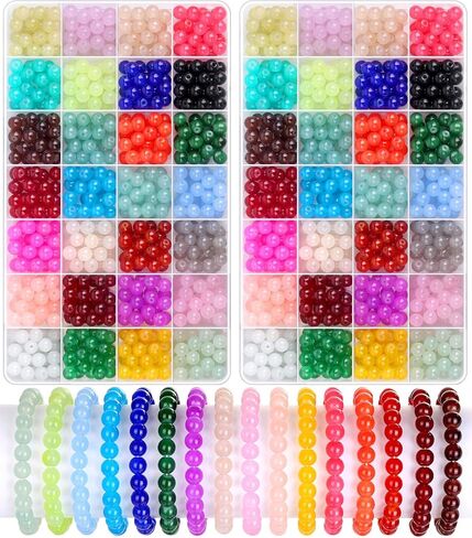shynek 2100 Pieces 8mm Round Glass Beads for Bracelets, 84 Colors Crystal Glass Beads for Jewelry Making and DIY Crafts in Kuwait