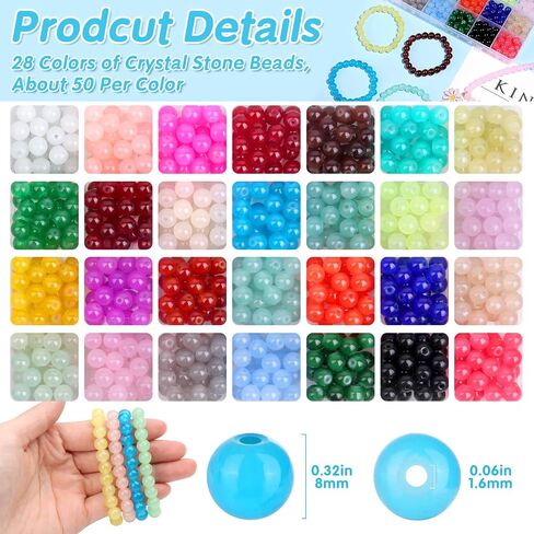 shynek 2100 Pieces 8mm Round Glass Beads for Bracelets, 84 Colors Crystal Glass Beads for Jewelry Making and DIY Crafts in Kuwait