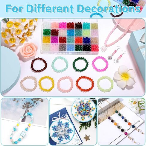 shynek 2100 Pieces 8mm Round Glass Beads for Bracelets, 84 Colors Crystal Glass Beads for Jewelry Making and DIY Crafts in Kuwait