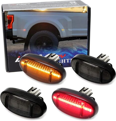 iJDMTOY Smoked Lens Amber/Red Full LED Trunk Bed Marker Lights Set Compatible With 2011-up Ford F250-F550 Super Duty Truck Double Wheel Side Fenders, Powered by Total 48 LED in Saudi Arabia
