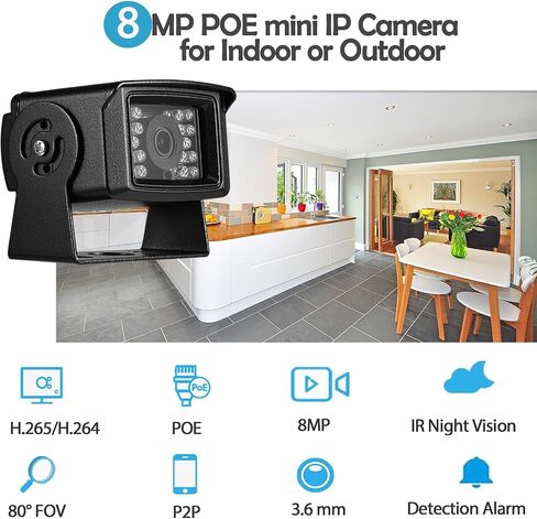 HD 4K 8MP POE IP كاميرا أمان صغيرة ، كاميرا صغيرة داخلية POE IP CAM IP65 مقاومة للماء ، LING LING LENS ، H.265 اكتشاف الحركة (I704-P-HS82) in Kuwait