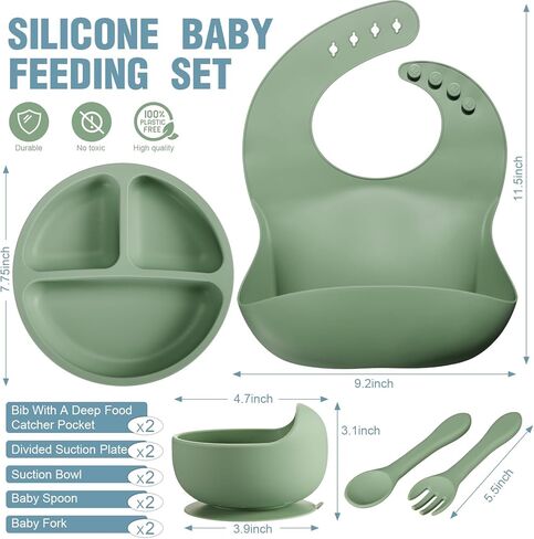 10 Pack Silicone Baby Feeding Set, Toddlers Led Weaning Feeding Supplies with Suction Baby Bowl Divided Plate Adjustable Bib Soft Silicone Spoon Fork, Infant Self Eating Utensil Set (Beige, Orange) in Kuwait