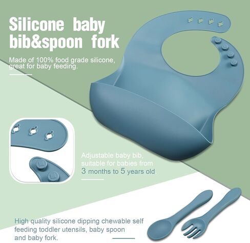 10 Pack Silicone Baby Feeding Set, Toddlers Led Weaning Feeding Supplies with Suction Baby Bowl Divided Plate Adjustable Bib Soft Silicone Spoon Fork, Infant Self Eating Utensil Set (Beige, Orange) in Kuwait