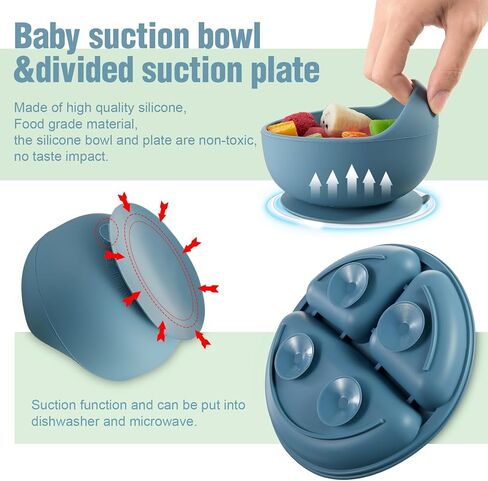 10 Pack Silicone Baby Feeding Set, Toddlers Led Weaning Feeding Supplies with Suction Baby Bowl Divided Plate Adjustable Bib Soft Silicone Spoon Fork, Infant Self Eating Utensil Set (Beige, Orange) in Kuwait