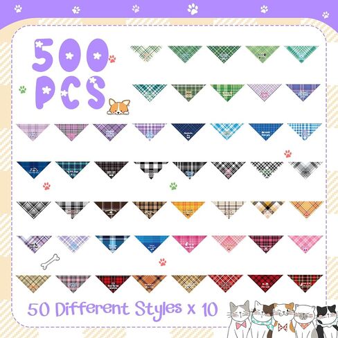Buryeah 500 Pcs Plaid Dog Bandanas Bulk for Groomers Pet Scarfs Puppies Bibs with Cute Sayings Adjustable Washable Pet Costume Christmas Dog Accessories Grooming Supplies for Small to Large Dogs Cats in Saudi Arabia