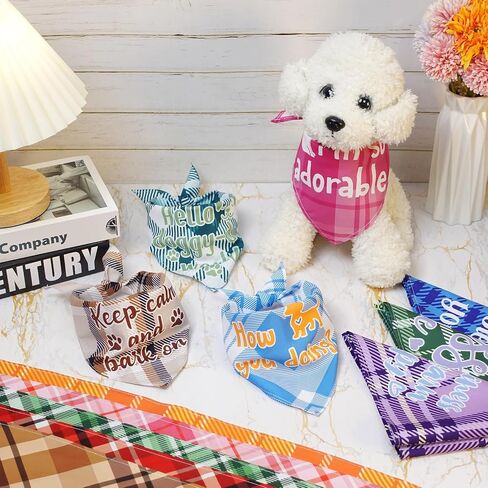 Buryeah 500 Pcs Plaid Dog Bandanas Bulk for Groomers Pet Scarfs Puppies Bibs with Cute Sayings Adjustable Washable Pet Costume Christmas Dog Accessories Grooming Supplies for Small to Large Dogs Cats in Saudi Arabia
