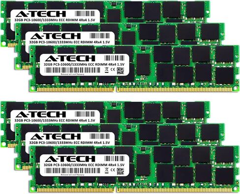A-Tech 96GB (3x32GB) RAM لـ Dell PowerEdge R320 ، R420 ، R420XR ، R520 ، R620 ، R720 ، R720XD ، R820 ، R920 | DDR3 1333MHz ECC-RDIMM PC3-10600 4RX4 1.5V ECC مسجلة DIMM Server Memory Kit in Kuwait