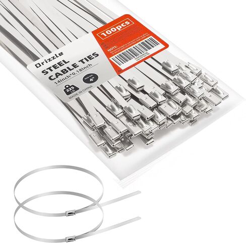 Metal Zip Ties 16 Inch 100PCS 304 Stainless Steel Cable Ties 225lbs Heavy Duty Self-locking Multi-Purpose for Machinery, Vehicles, Exhaust Wrap, Farms, Pipes, Cables, Outdoor Fence in Kuwait