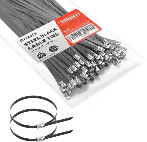 Metal Zip Ties 16 Inch 100PCS 304 Stainless Steel Cable Ties 225lbs Heavy Duty Self-locking Multi-Purpose for Machinery, Vehicles, Exhaust Wrap, Farms, Pipes, Cables, Outdoor Fence in Kuwait