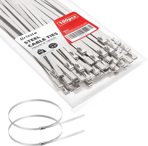 Metal Zip Ties 16 Inch 100PCS 304 Stainless Steel Cable Ties 225lbs Heavy Duty Self-locking Multi-Purpose for Machinery, Vehicles, Exhaust Wrap, Farms, Pipes, Cables, Outdoor Fence in Kuwait